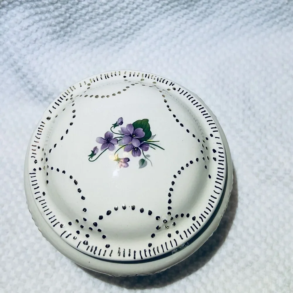 VTG Signed CRSP 1975 Trinket 3 leg Dish Box 4.5x4.5x3‎ in Floral designed